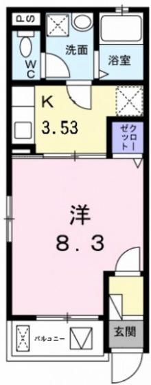 ヴィラジャローネ(1K/3階)の間取り写真