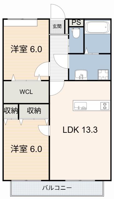ソフィアB棟(2LDK/1階)の間取り写真