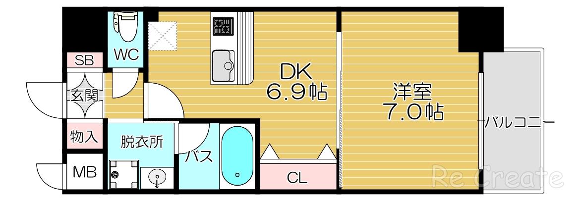 ISM谷町六丁目(1DK/7階)の間取り写真