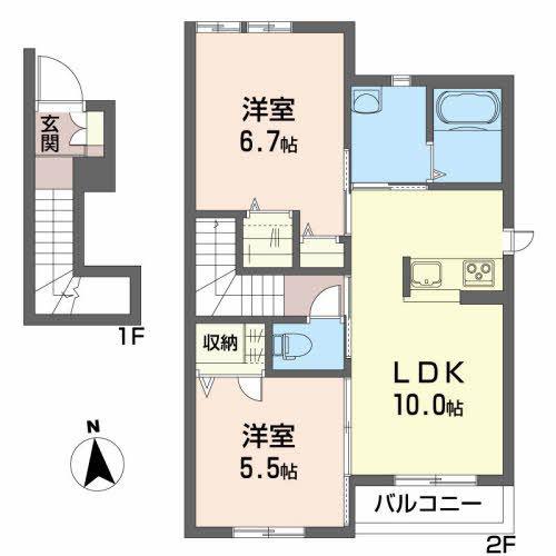 ガナールA(2LDK/2階)の間取り写真