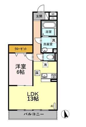 シャルマンハイム(1LDK/1階)の間取り写真