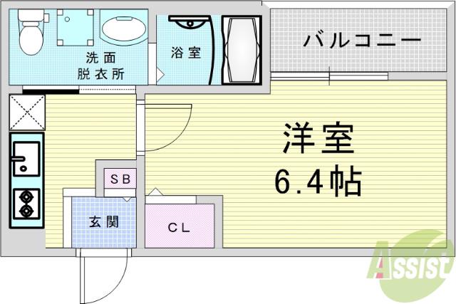 フルール(1K/1階)の間取り写真