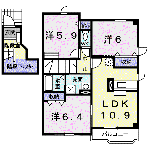 コスモス(3LDK/2階)の間取り写真