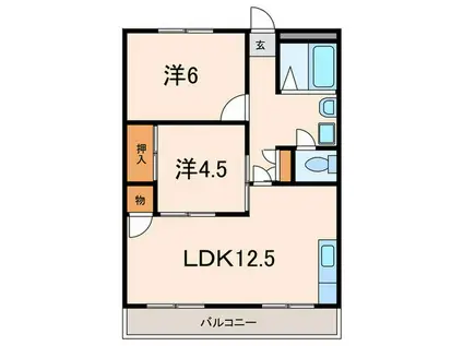 シャトレ北川(2LDK/2階)の間取り写真
