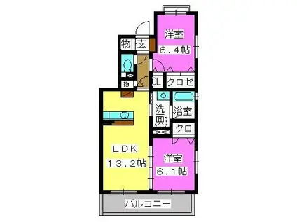 プラザ社田(2LDK/1階)の間取り写真