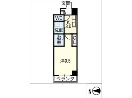 ゼフィール大曽根(1K/2階)の間取り写真