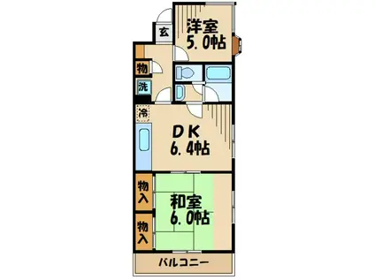 調布ヶ丘レジデンス(2DK/3階)の間取り写真