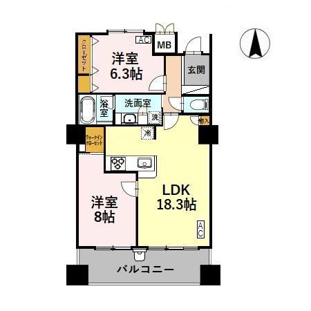 やわらぎ金沢(2LDK/12階)の間取り写真
