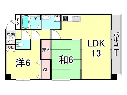 シェリール苦楽園I(2LDK/3階)の間取り写真
