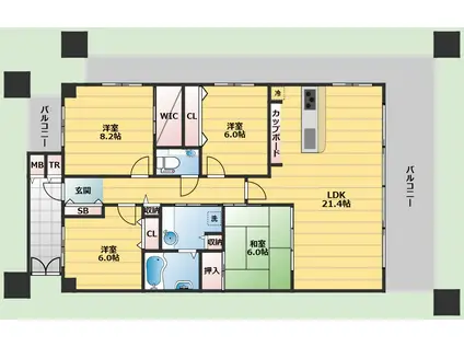 ネバ-ランド箕面潤緑館(4LDK/4階)の間取り写真