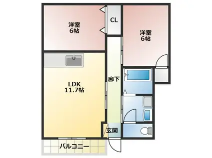 ベルバランセK参番館(2LDK/1階)の間取り写真