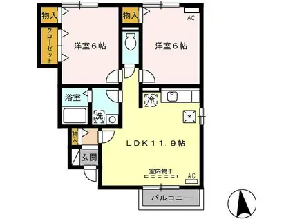 サンライズヒルズ D棟(2LDK/1階)の間取り写真