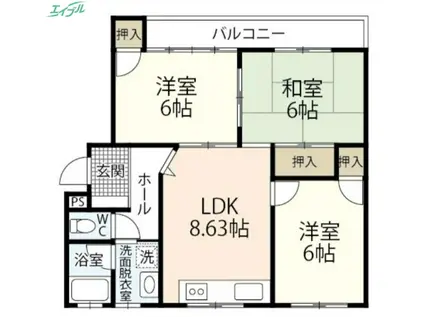 オークI(3DK/3階)の間取り写真