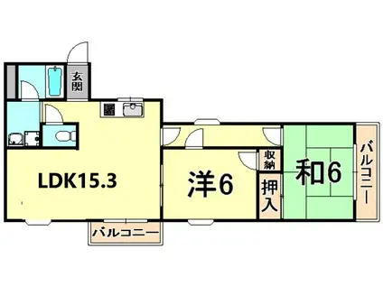 エスポアール西宮北口II(2LDK/2階)の間取り写真