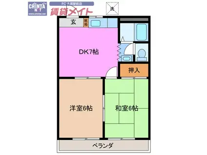 コーポかがみ(2DK/3階)の間取り写真