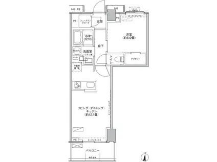 京王府中テラス(1LDK/6階)の間取り写真