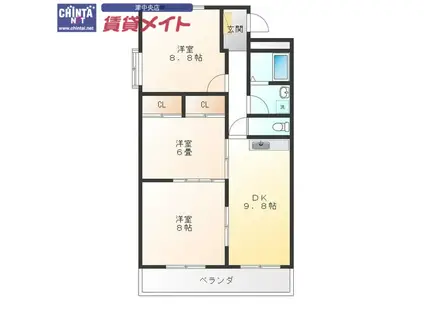 エクスクリエ桜橋(3LDK/1階)の間取り写真