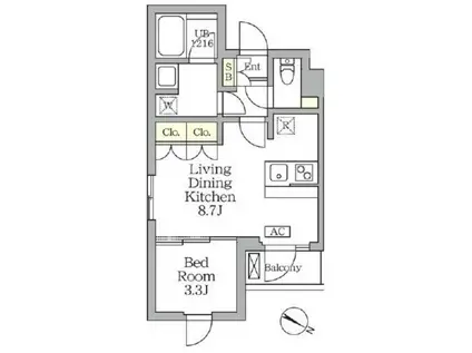 アジールコート三宿テラス(1LDK/3階)の間取り写真