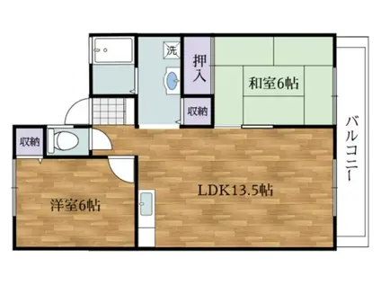 白鳥ハイツA(2LDK/1階)の間取り写真