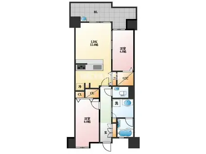 アクタス籠町グランミライ(2LDK/5階)の間取り写真