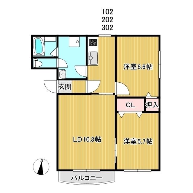 ピュアライフ弐番館(2LDK/1階)の間取り写真