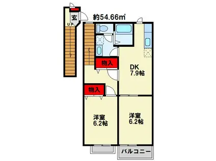ソレアード本城 A棟(2DK/2階)の間取り写真