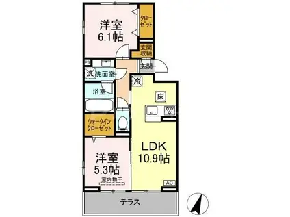 リシェスみのり台 A・B・C B棟(2LDK/1階)の間取り写真