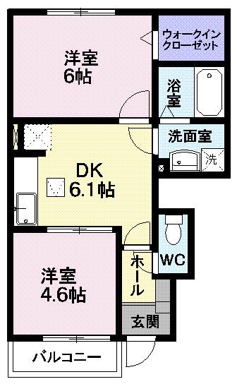 リバティーベルB(2DK/1階)の間取り写真