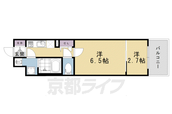 ソルテラスKYOTO西大路 瑠(2K/6階)の間取り写真
