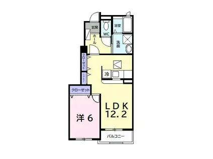 ドゥ・プリムローズ(1LDK/1階)の間取り写真
