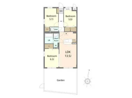 プレジデント白水V(3LDK/1階)の間取り写真