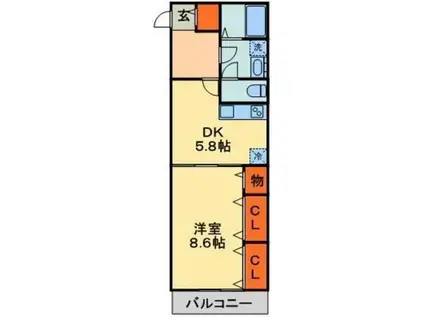 ボナール桜(1DK/2階)の間取り写真