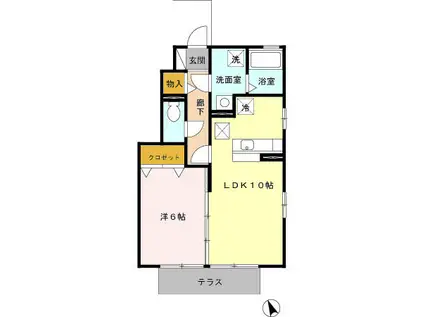 ドエル B(1LDK/1階)の間取り写真