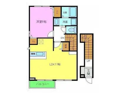 ビッグ ウエスト セカンド(1LDK/2階)の間取り写真