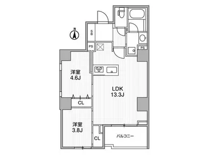 ライトハウス西新宿(2LDK/2階)の間取り写真