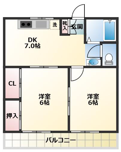 ピュアハイツ(2DK/1階)の間取り写真