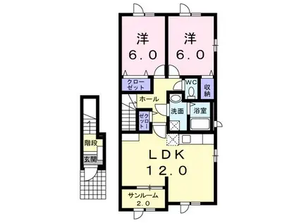 ＩＲいしかわ鉄道 加賀温泉駅 バス乗車時間：22分 最寄りバス停で下車 徒歩2分 2階建 築13年(2LDK/2階)の間取り写真
