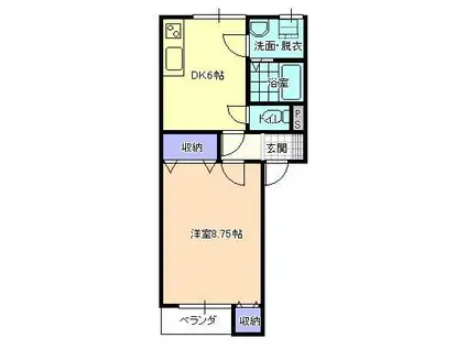 グレースフルシティ神町南(1DK/2階)の間取り写真