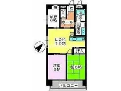 地下鉄箱崎線 呉服町駅(福岡) 徒歩5分 6階建 築36年(2LDK/2階)の間取り写真
