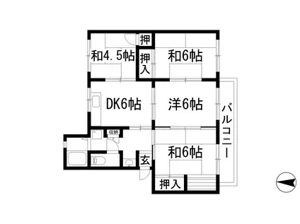 兵庫県川西市 5階建 築52年(3LDK/1階)の間取り写真