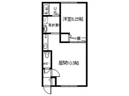ダイヤハイツ2・16(1LDK/2階)の間取り写真