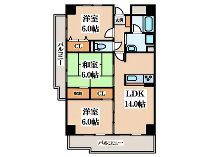 エオリアンハープ(3LDK/6階)の間取り写真