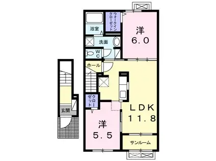 コンフォールII(2LDK/2階)の間取り写真
