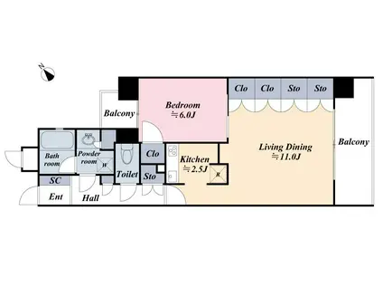 エリートレジデンス宮益坂(1LDK/6階)の間取り写真