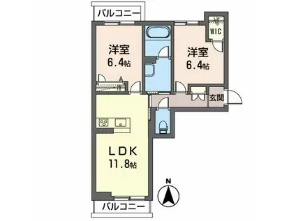 クレール富沢西A(2LDK/3階)の間取り写真