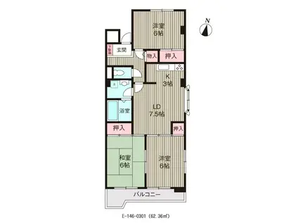 タウンコート丸義(3LDK/2階)の間取り写真