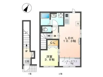 有馬8丁目アパート(1LDK/2階)の間取り写真