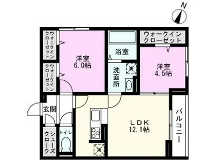 D-ROOM北越谷3丁目PJ A棟(2LDK/2階)の間取り写真