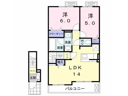ユア コルクーレ II(2LDK/2階)の間取り写真