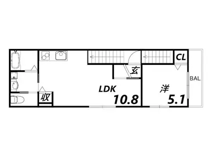 阪神本線 武庫川駅 徒歩8分 3階建 築1年(1LDK/2階)の間取り写真
